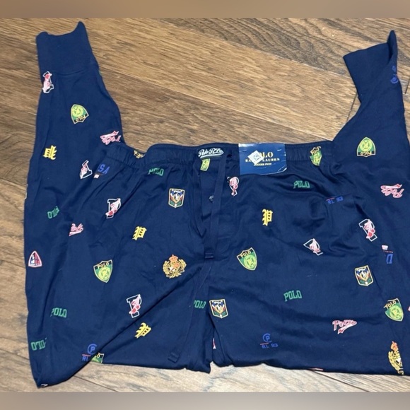 New Polo Ralph Lauren College Sleepwear Navy Blue Jogger Pant Pajama Lounge Sz L - Picture 2 of 16
